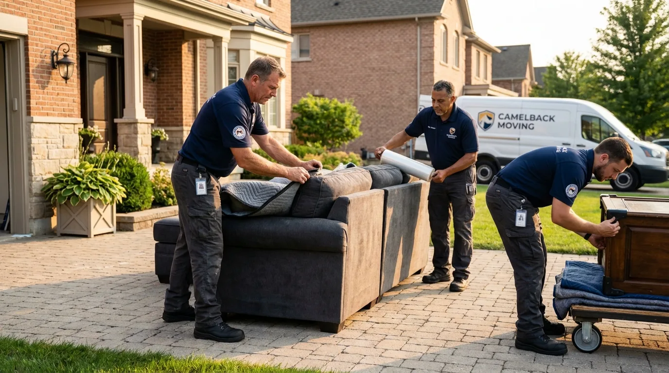 Large estate moving crew wrapping furniture in Briarcliff Manor, NY